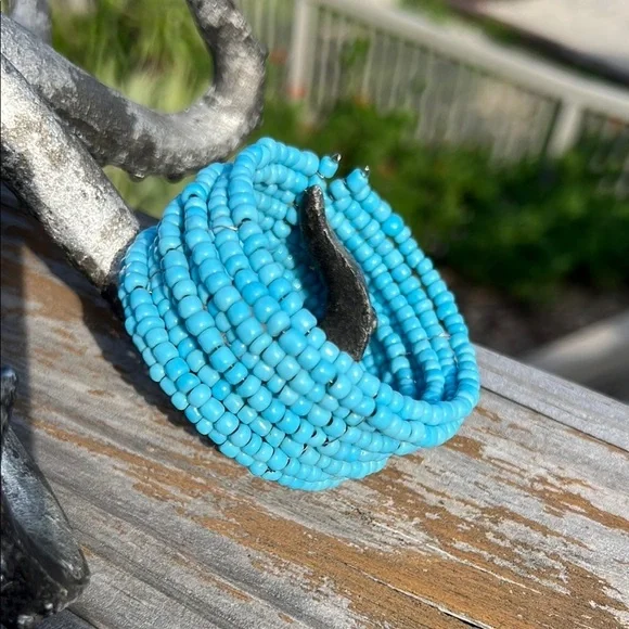 Turquoise Beaded Boho Cuff Bracelet - Picture 2 of 4